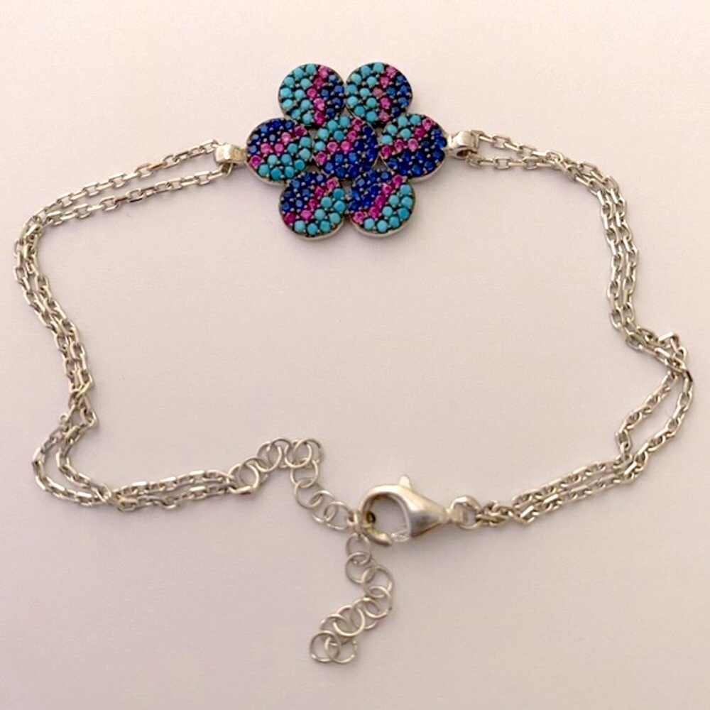925 Silver flower bracelet cubic zirconia cz stones